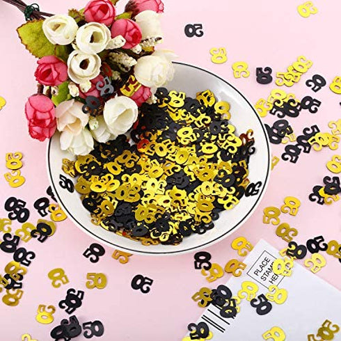 WILLBOND 50th Birthday Confetti 50 Number Confetti 50th Party Confetti for Party Supplies (Gold and Black, 4200 Pieces)
