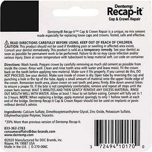 Recapit Loose Cap Dental Repair - 8 Repairs, Pack of 2