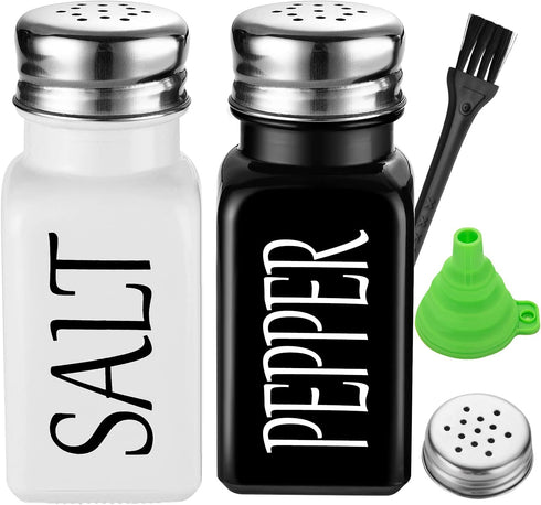 Salt and Pepper Shaker Set,Farmhouse Salt and Pepper Shakers,Vintage Glass Black and White Shaker Set With Stainless Steel Lid, Easy To Fill And Clean