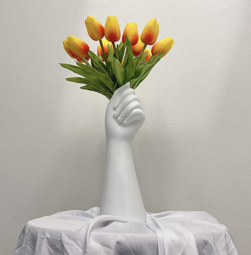 White Ceramic Hand Bud Flower Vase for Hhydroponic Floral Arrangement Table Decorative NBHUZEHUA