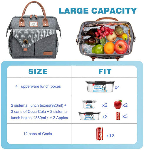 Lekesky Lunch Bag for Women Insulated Lunch Box Leakproof Lunchbox for Adult Work, Grey