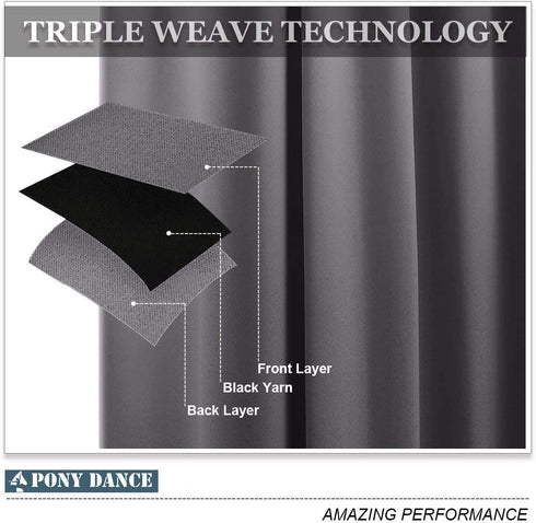 PONY DANCE Curtains 45 inch Length - Double Panels Back Tab & Rod Pocket Thermal Insulated Short Blackout Drapes for Kitchen Bedroom, 52" x 45" Per Panel, Dark Grey, 2 Pieces