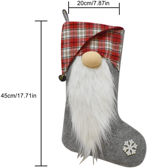 Sucpur 2Pcs Christmas Stocking, 17.7x7.87inch Beard Plaid Red Grey Faceless Doll Christmas Stocking Rudolph Print Xmas Stockings Sock Gift Bag Pendant Stocking Hot Snowman Decorations