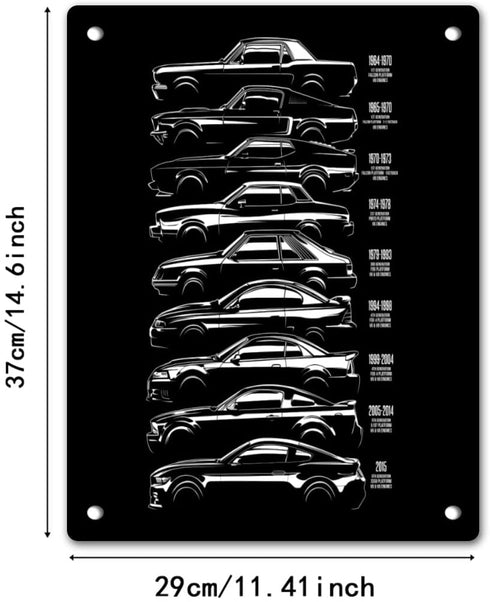 Ford Mustang History Metal Sign Aluminum Sign Decor for House Bar Pub Plaque Poster Wall Art Sign 14x11 Inch