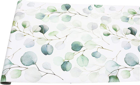 HaokHome 93044 Peel and Stick Wallpaper Green/White Eucalyptus Leaf Wall Mural Home Nursery Decor 17.7in x 9.8ft