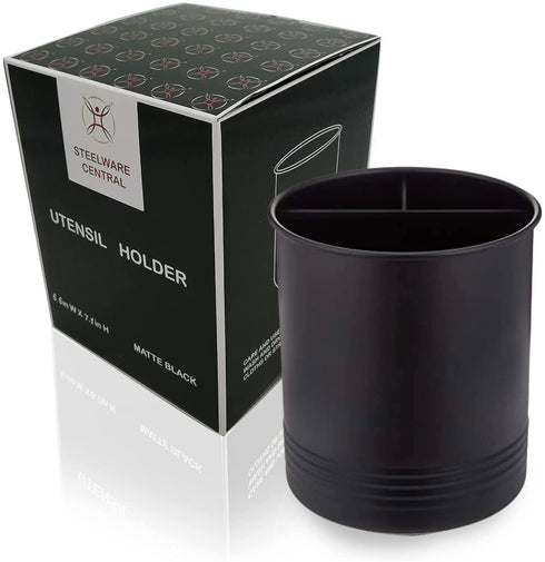 Steelware Central Utensil Holder with Removable Divider Extra Large Tools Organizer Storage, Matte Black