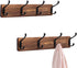 OROPY Rustic Wooden Coat Rack 2 Pack, Wall Mounted Heavy Duty Pine Wood Hat Hanger with 4 Black Metal Hooks for Entryway Bathroom Closet Organizer, Burnt Wood Color