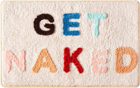 Abound Lifestyle Get Naked Bath Mat, Cute Bath Mat, Fade Resistant Cute Bathroom Decor, Funny Tufted Microfiber Bath Rug, Get Naked Rug, Machine Washable, Extra Large Bath Mat, Non-Slip (32?x20?)