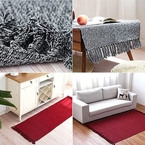 Cotton Bathroom Rug Reversible Laundry Room Rag Rug. Hand Woven Chindi Area Rug Entryway for Kitchen Bathroom Bedroom Dorm