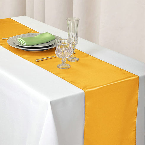 10 Pack Satin Table Runner for Wedding 12 x 108 Inch Gold Silky Wedding Table Runner for Rectangle Round Tables with 60 Pack Balloons for Thanksgiving Day Birthday Party Banquet Engagements Decoration