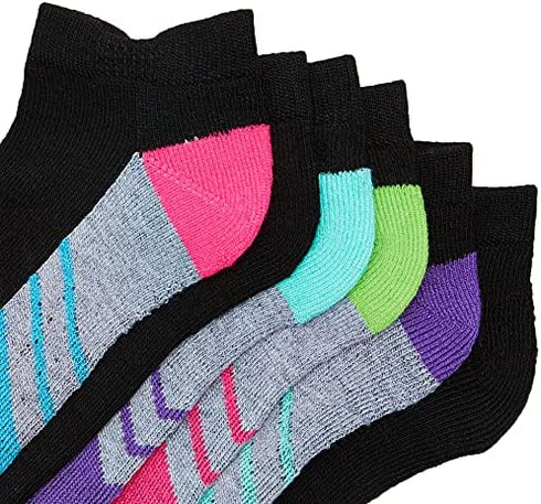Fruit of the Loom Girls' Little Cushion Low Cut with Arch Support 6 Pack Sock, black Assorted Shoe Size: 10.5-4 (Medium)