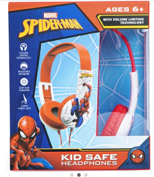 Spider Man Kid Safe Headphones for Toddlers (Small Headphones) Best for Ages 2 to 5 yrs Old Over The Ear Padded Cushions Flying on a Web Design