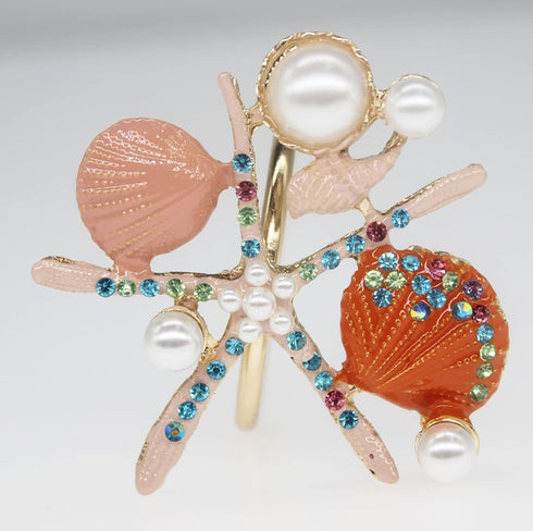 Allinlove Crystal Starfish Napkin Rings - Set of 4 Pearl Rhinestone Ocean Coastal Nautical Napkin Ring Holders Shell Napkin Buckle for Wedding Party, Beach Table Decor Banquet Dinner Decoration (Pink)