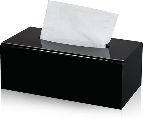 Kamehame Tissue Box Cover Rectangle Acrylic Tissue Holder 10.2x5.5x3.9 Inch Black Dryer Sheet Holder Container Tissue Dispenser for Home Bathroom Kitchen and Office