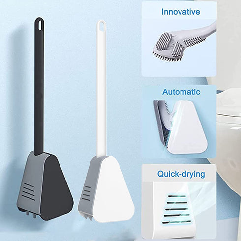 Toilet Cleaning Brush, (White/Black, 2-Piece Set) Golf Toilet Brush Holder Set, Toilet Brush 360° Deep Cleaning, Self Opening and Closing Water Proof Base, Non SlipToilet Brush Quick Drying
