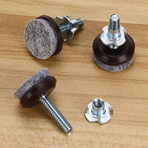 OwnMy High Density Felt Glide Pads Adjustable Furniture Levelers Chair Table Leg Levelers Floor Protector Pads with Metal T-Nuts - Adjustable Height 0.5" to 1" (Set of 8)
