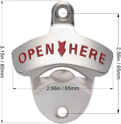 2PCS Stainless Heavy Duty Alloy Wall Mounted Beer Bottle Opener and Cap Catcher for Man Cave Home Bar Bartender Gifts (Silver )