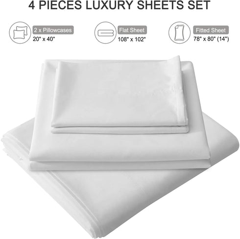 ILAVANDE White King Size Sheets Set 4 Piece,Hotel Luxury Super Soft 1800 Series Microfiber Bed Sheets King Set-Wrinkle & Fade Resistant-14 Deep Pockets Sheets for King Size Bed(King,White)