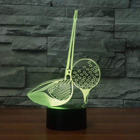 3D LED Golf Club Tool Night Light 7 Color Change LED Table Desk Lamp Acrylic Flat ABS Base USB Charger Home Decoration Toy Birthday Xmas Kid Children Gift