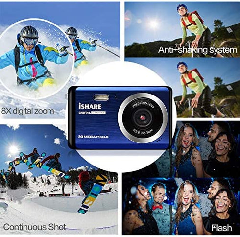Mini Digital Camera for Photography with 2.8 Inch LCD 8X Digital Zoom, 20MP HD Digital Camera Rechargeable Point and Shoot Camera, Indoor Outdoor for Kids/Seniors/Learner(Blue)