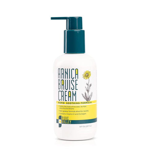 Pure Valley Arnica Bruise Relief Topical Cream For Bruising, Swelling, & Discoloration On Skin, Natural Skin Care Homeopathic Arnica Lotion W/ Vitamin K, Horse Chestnut, & Collagen, Large 8 Fl Oz