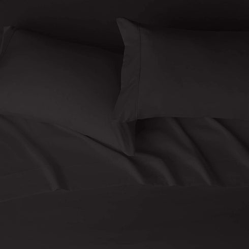 Amazon Basics Lightweight Super Soft Easy Care Microfiber Bed Sheet Set with 14" Deep Pockets - Queen, Black