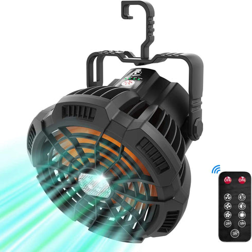 Camping Fan with LED Lights for Tent, Camping Ceiling Fan with Light, VOLUEX Portable Mini USB Desk Fan with Hanging Hook 3 Speeds and Remote Control for Outdoor Camping Travel Home Office
