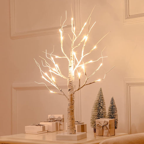 2FT24LED Birch Tree Lighted,Fairy Spirit Warm White Tabletop Light up Tree Lamp, USB and Battery Powered Timer Artificial Branches Tree Decoration Home Party Festival Holiday(1 PCS)€¦