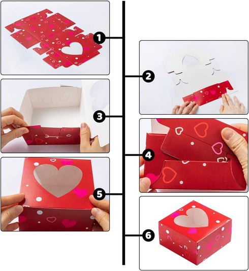 Valentines Day Bakery Treat Boxes Valentines Cupcake Boxes Cookie Boxes with Window for Holiday Pastries, Doughnut, Cookie, Cupcakes, Brownies, Truffles Gift Giving (4.5"x4.5"x2.5")