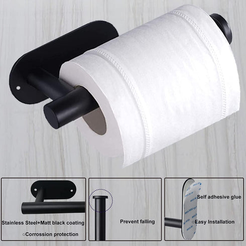 Heavy-Duty Calegency Self Adhesive Toilet Paper Holder, SUS304 Wall Mounted Toilet Roll Holder Drilling Optional, Matt Black Bathroom Toilet Paper Rack
