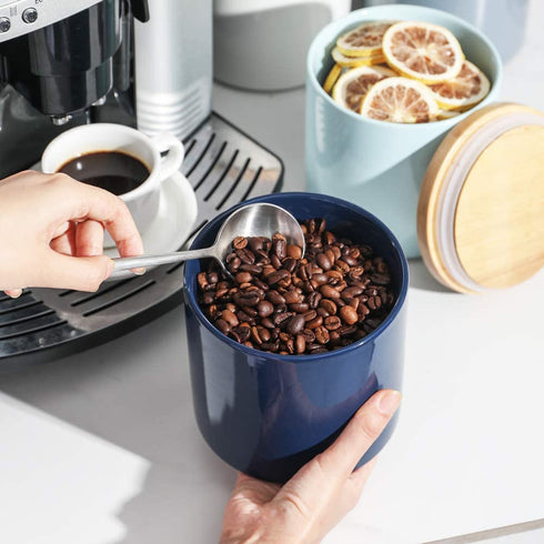 SWEEJAR Kitchen Canisters Ceramic Food Storage Jar, Stackable Containers with Airtight Seal Wooden Lid for Serving Coffee Bean, Flour, Tea, Spice and More - 39 FL OZ (Navy)