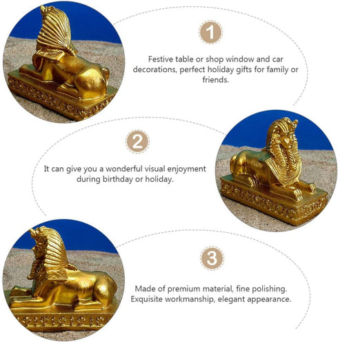 Kisangel 2pcs Sphinx Figurine Resin Egyptian God Statue Desktop Table Mythology Pharaoh Decoration Ornaments (Golden)