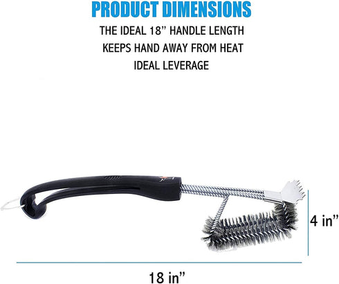 Kona Grill Brush and Scraper - 18" Premium Deep Clean BBQ Accessories Tool, Makes Grill Cleaning Easy - Safe for All Grill Types - Stainless Steel Bristles