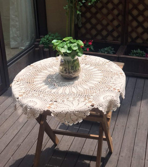 Damanni Cotton Handmade Crochet Lace Tablecloth Doilies Doily,Round,Beige,35 Inch