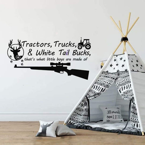 BATTOO Tractors, Trucks White Tail Bucks - Little Boys are Made of - Deer Tracks Boys Hunting Wall Decals Children Wall Decal Vinyl Art - Nursery Wall Vinyl Decal Vinyl(Black, 22" WX13 H)