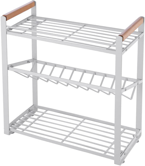 KES 3 Tier Spice Rack Organizer for Countertop, Spice Organizer for Kitchen, Seasoning Jars Condiment Sauce Organizer, Iron and Wood White, KSR512-WH