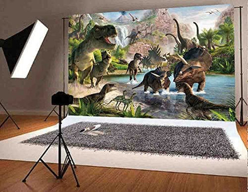 Jurassic Dinosaur Party Decoration Backdrop Photography Dinosaur Kingdom Children Birthday Party Banner Jungle Safari Animals Baby Shower Photo Background 5x3ft Cake Table Photo Booth Vinyl