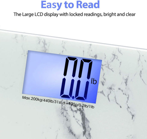 iDOO Bathroom Scale, Highly Accurate Smart Digital Body Weight Scale with Large LED Backlit Display, Marble and Round Corner Design, Measures Weight up to 440 Pounds, Batteries Included