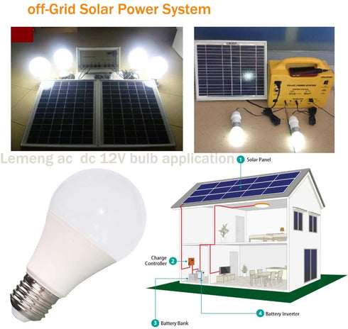 12V LED Light Bulb 7W 630Lm AC/DC 12-24Volt Low Voltage E26 Base (2700K Warm White)40-60 Watt A19 Bulbs Equivalent- Landscape Garden Yard, 12volt Battery Power System Off Grid Solar Lighting- 6 Pack