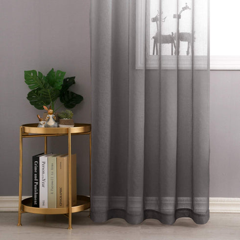 DWCN Faux Linen Grey Ombre Sheer Curtains - Gradient Semi Voile Drapes Bedroom and Living Room Curtains, Set of 2 Grommet Top Window Curtain Panels, 42 x 63 Inch Length