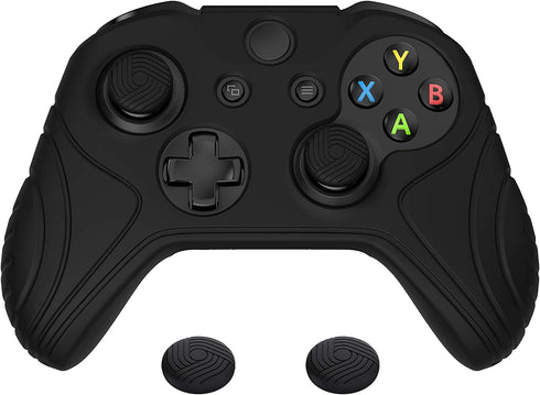 PlayVital Samurai Edition Black Anti-Slip Controller Grip Silicone Skin for Xbox One X/S Controller, Ergonomic Soft Rubber Protective Case Cover for Xbox One S/X Controller with Black Thumb Stick Caps
