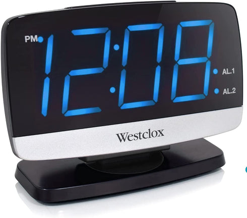 Westclox Tilt & Swivel Digital Alarm Clock Extra Large 1.8? LED Time DisplayEasy to Read Display Great for Bedroom Home Office Model# 71052 (Blue)
