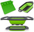C.I.H. Collapsible Strainer | Collapsible Colander for Kitchen | 3 Piece Green Set | Large Over the Sink Strainer with Extendable Handles | Small Rectangular Strainer | Heat Resistant Utensil Rest
