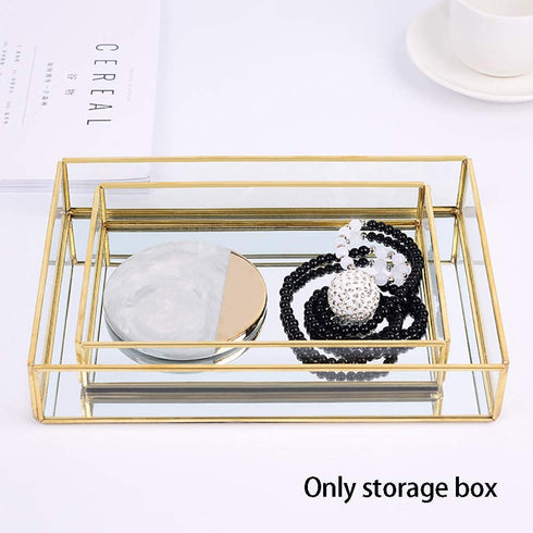 BEYST Glass Mirror Storage Tray, Rectangle Dressing Table Makeup Tray with Gold Wire, Jewelry Perfume Organizer for Vanity, Dresser, Bathroom, Bedroom