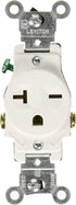 Leviton 5821-W Single Receptacle Outlet, Commercial Specification Grade, Smooth Face, 20 Amp, 250 Volt, Side Wire, NEMA 6-20R, 2-Pole, 3-Wire - White