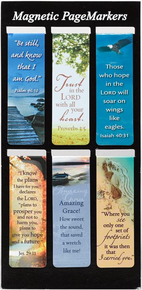 Set of 6 Scenic Nature Inspirational Magnetic Bible Verse Bookmark with Scripture, Size Small 2.3" x .75"