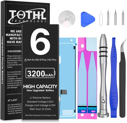 3200mAh Battery for iPhone 6 Replacement, (2022 New Version) Li-ion Batteria for A1549 A1586 A1589 with Full Set Repair Tool Kit Adhesive Instructions