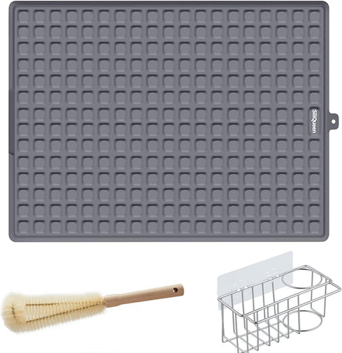 SiliQueen Silicone Drying Mat - 16 x 12 inches Toxic Free Dish Drying Mat for Kitchen, Countertop Mat, Dish Draining Mat, Sink Mat (Dark Grey)