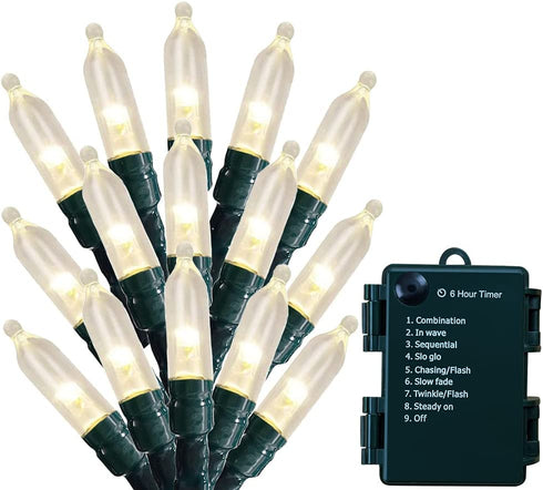 Christmas Lights - Battery Operated String Lights 50 Count Clear LED Mini Lights 8 Modes Green Wire Mini Light Set with Timer for Xmas Tree Wreath Party Indoor Outdoor Decor, Waterproof, Warm White