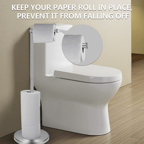 YCWIN Freestanding Toilet Paper Holder Stand with Storage for 6 Rolls of Toilet Tissue for Bathroom, Modern Toilet Paper Roll Holder Stand, Rustproof Stainless Steel Finish, Weighted Pedestal, Silver
